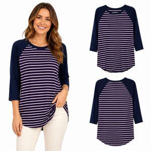 LuLaRoe Randy Tee M Purple White Striped Raglan Top